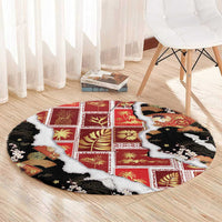 Hawaii Japanese Culture Black Round Carpet Spring Cranes Aloha Pattern LT01 - Polynesian Pride