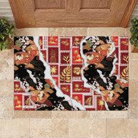 Hawaii Japanese Culture Black Rubber Doormat Spring Cranes Aloha Pattern LT01 Black - Polynesian Pride