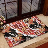 Hawaii Japanese Culture Black Rubber Doormat Spring Cranes Aloha Pattern LT01 - Polynesian Pride