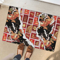 Hawaii Japanese Culture Black Rubber Doormat Spring Cranes Aloha Pattern LT01 - Polynesian Pride