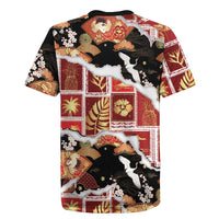 Hawaii Japanese Culture Black Rugby Jersey Spring Cranes Aloha Pattern LT01 - Polynesian Pride