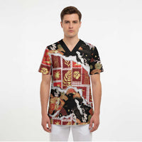 Hawaii Japanese Culture Black Scrub Top Spring Cranes Aloha Pattern LT01 - Polynesian Pride