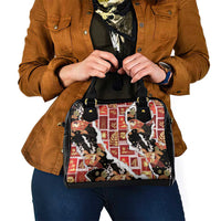 Hawaii Japanese Culture Black Shoulder Handbag Spring Cranes Aloha Pattern LT01 - Polynesian Pride