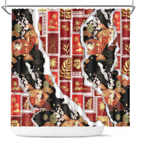Hawaii Japanese Culture Black Shower Curtain Spring Cranes Aloha Pattern LT01 Black - Polynesian Pride