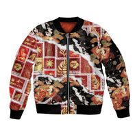 Hawaii Japanese Culture Black Sleeve Zip Bomber Jacket Spring Cranes Aloha Pattern LT01 Unisex Black - Polynesian Pride