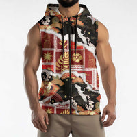 Hawaii Japanese Culture Black Sleeveless Zip Hoodie Spring Cranes Aloha Pattern LT01 - Polynesian Pride
