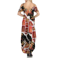Hawaii Japanese Culture Black Summer Maxi Dress Spring Cranes Aloha Pattern LT01 - Polynesian Pride