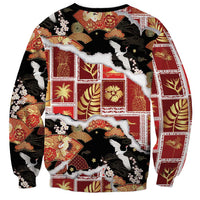 Hawaii Japanese Culture Black Sweatshirt Spring Cranes Aloha Pattern LT01 - Polynesian Pride