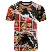 Hawaii Japanese Culture Black T Shirt Spring Cranes Aloha Pattern LT01 Black - Polynesian Pride