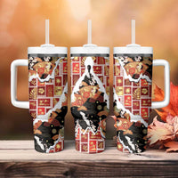 Hawaii Japanese Culture Black Tumbler With Handle Spring Cranes Aloha Pattern LT01 - Polynesian Pride