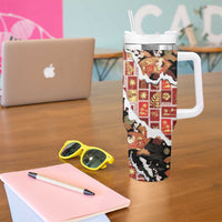 Hawaii Japanese Culture Black Tumbler With Handle Spring Cranes Aloha Pattern LT01 - Polynesian Pride