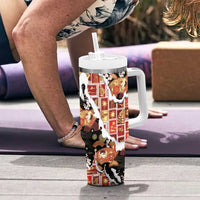Hawaii Japanese Culture Black Tumbler With Handle Spring Cranes Aloha Pattern LT01 - Polynesian Pride