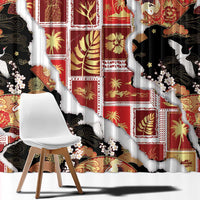 Hawaii Japanese Culture Black Window Curtain Spring Cranes Aloha Pattern LT01 - Polynesian Pride