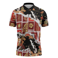 Hawaii Japanese Culture Black Zipper Polo Shirt Spring Cranes Aloha Pattern LT01 Black - Polynesian Pride