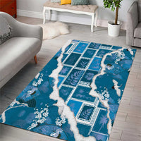 Hawaii Japanese Culture Blue Area Rug Spring Cranes Aloha Pattern