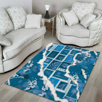Hawaii Japanese Culture Blue Area Rug Spring Cranes Aloha Pattern