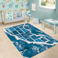 Hawaii Japanese Culture Blue Area Rug Spring Cranes Aloha Pattern