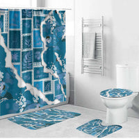 Hawaii Japanese Culture Blue Bathroom Set Spring Cranes Aloha Pattern LT01 Bathroom Set (4 pcs) Blue - Polynesian Pride