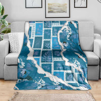 Hawaii Japanese Culture Blue Blanket Spring Cranes Aloha Pattern LT01 - Polynesian Pride