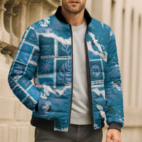 Hawaii Japanese Culture Blue Bomber Puffer Jacket Spring Cranes Aloha Pattern LT01 - Polynesian Pride