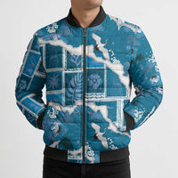 Hawaii Japanese Culture Blue Bomber Puffer Jacket Spring Cranes Aloha Pattern LT01 - Polynesian Pride