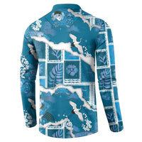 Hawaii Japanese Culture Blue Button Sweatshirt Spring Cranes Aloha Pattern LT01 - Polynesian Pride