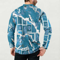 Hawaii Japanese Culture Blue Button Sweatshirt Spring Cranes Aloha Pattern LT01 - Polynesian Pride
