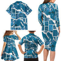 Hawaii Japanese Culture Blue Family Matching Long Sleeve Bodycon Dress and Hawaiian Shirt Spring Cranes Aloha Pattern