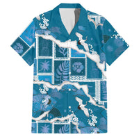 Hawaii Japanese Culture Blue Family Matching Off The Shoulder Long Sleeve Dress and Hawaiian Shirt Spring Cranes Aloha Pattern