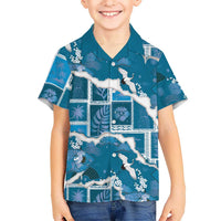 Hawaii Japanese Culture Blue Family Matching Off The Shoulder Long Sleeve Dress and Hawaiian Shirt Spring Cranes Aloha Pattern