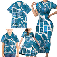 Hawaii Japanese Culture Blue Family Matching Short Sleeve Bodycon Dress and Hawaiian Shirt Spring Cranes Aloha Pattern
