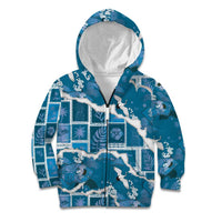 Hawaii Japanese Culture Blue Kid Hoodie Spring Cranes Aloha Pattern LT01 Zip Hoodie Blue - Polynesian Pride
