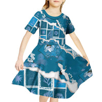 Hawaii Japanese Culture Blue Kid Short Sleeve Dress Spring Cranes Aloha Pattern LT01 - Polynesian Pride