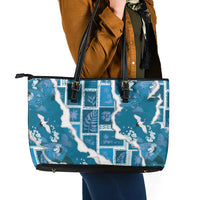 Hawaii Japanese Culture Blue Leather Tote Bag Spring Cranes Aloha Pattern LT01 - Polynesian Pride