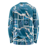 Hawaii Japanese Culture Blue Long Sleeve Shirt Spring Cranes Aloha Pattern LT01 - Polynesian Pride