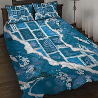 Hawaii Japanese Culture Blue Quilt Bed Set Spring Cranes Aloha Pattern LT01 Blue - Polynesian Pride