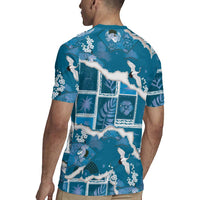 Hawaii Japanese Culture Blue Rugby Jersey Spring Cranes Aloha Pattern LT01 - Polynesian Pride