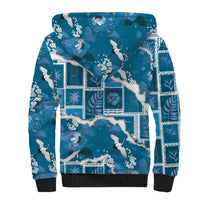 Hawaii Japanese Culture Blue Sherpa Hoodie Spring Cranes Aloha Pattern LT01 - Polynesian Pride