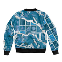Hawaii Japanese Culture Blue Sleeve Zip Bomber Jacket Spring Cranes Aloha Pattern LT01 - Polynesian Pride