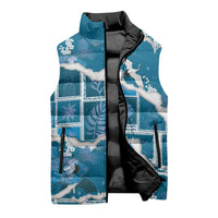 Hawaii Japanese Culture Blue Sleeveless Puffer Jacket Spring Cranes Aloha Pattern LT01 - Polynesian Pride