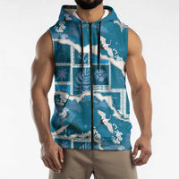 Hawaii Japanese Culture Blue Sleeveless Zip Hoodie Spring Cranes Aloha Pattern LT01 - Polynesian Pride