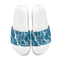 Hawaii Japanese Culture Blue Slide Sandals Spring Cranes Aloha Pattern LT01 Blue - Polynesian Pride