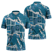 Hawaii Japanese Culture Blue Zipper Polo Shirt Spring Cranes Aloha Pattern LT01 - Polynesian Pride