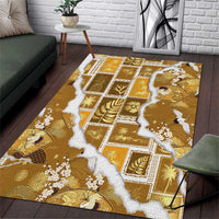 Hawaii Japanese Culture Gold Area Rug Spring Cranes Aloha Pattern
