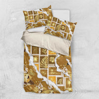 Hawaii Japanese Culture Gold Bedding Set Spring Cranes Aloha Pattern LT01 US Twin 172cm x 218cm Gold - Polynesian Pride