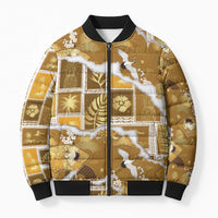 Hawaii Japanese Culture Gold Bomber Puffer Jacket Spring Cranes Aloha Pattern LT01 Unisex Gold - Polynesian Pride