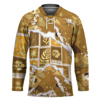 Hawaii Japanese Culture Gold Hockey Jersey Spring Cranes Aloha Pattern LT01 Unisex Gold - Polynesian Pride