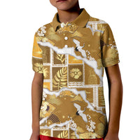 Hawaii Japanese Culture Gold Kid Polo Shirt Spring Cranes Aloha Pattern LT01 Kid Gold - Polynesian Pride