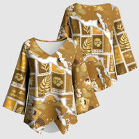 Hawaii Japanese Culture Gold Kimono Sleeve Blouse Spring Cranes Aloha Pattern LT01 - Polynesian Pride
