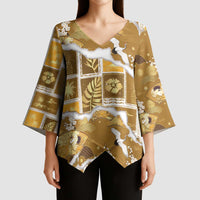 Hawaii Japanese Culture Gold Kimono Sleeve Blouse Spring Cranes Aloha Pattern LT01 - Polynesian Pride
